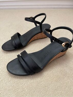 AEROSOLES WITT Cork Wedge Sandals Black 6.5